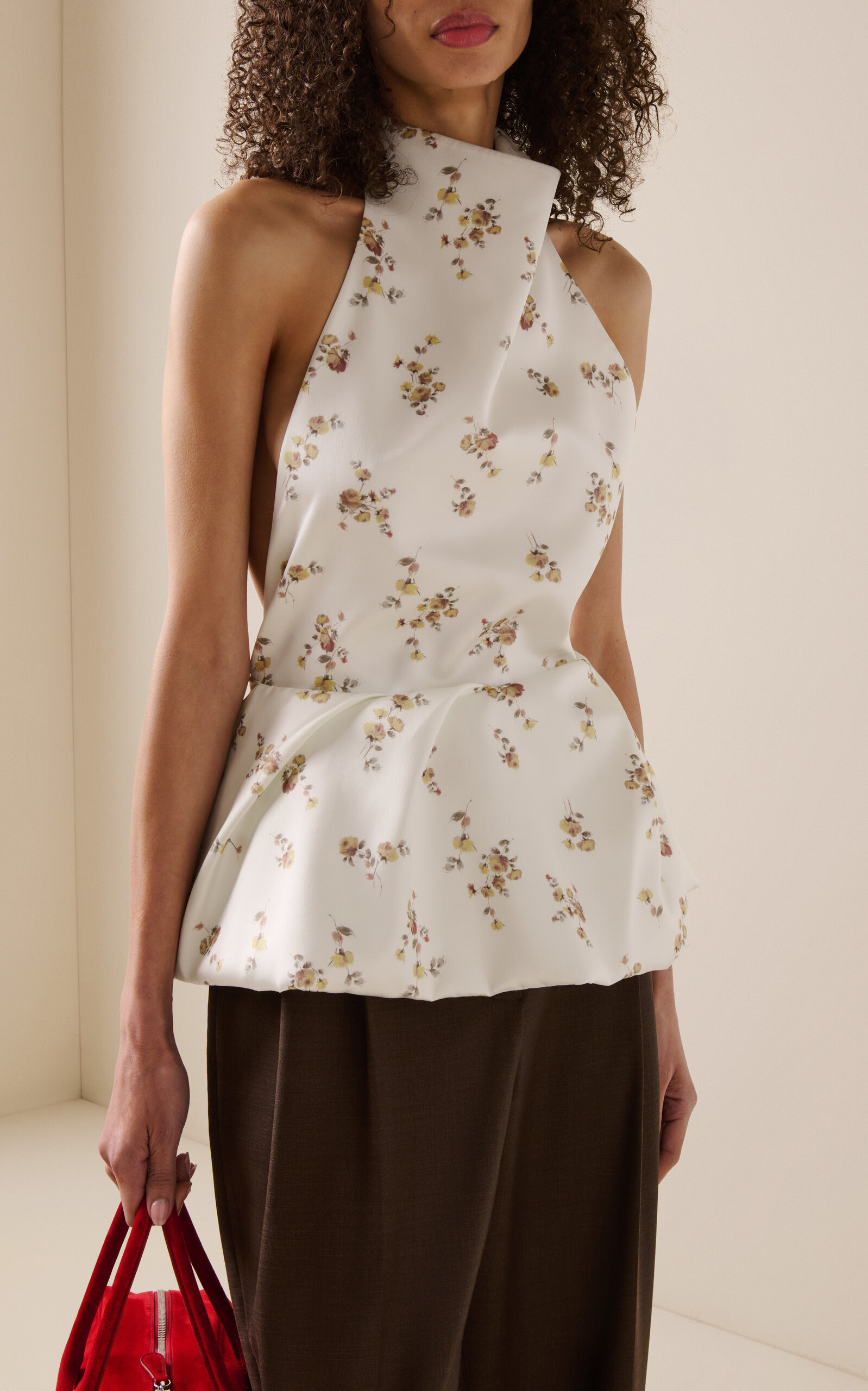 Peplum Cotton-Blend Top ivory - 3