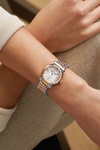 Chopard Happy Sport Automatic 30mm 18-karat rose gold, stainless steel and diamond watch outlook