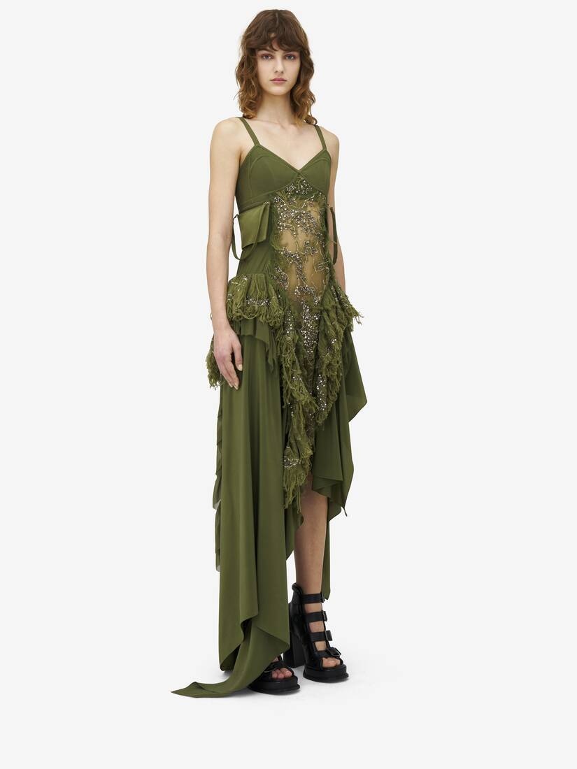 Shredded Embroidery Asymmetric Dress - 2