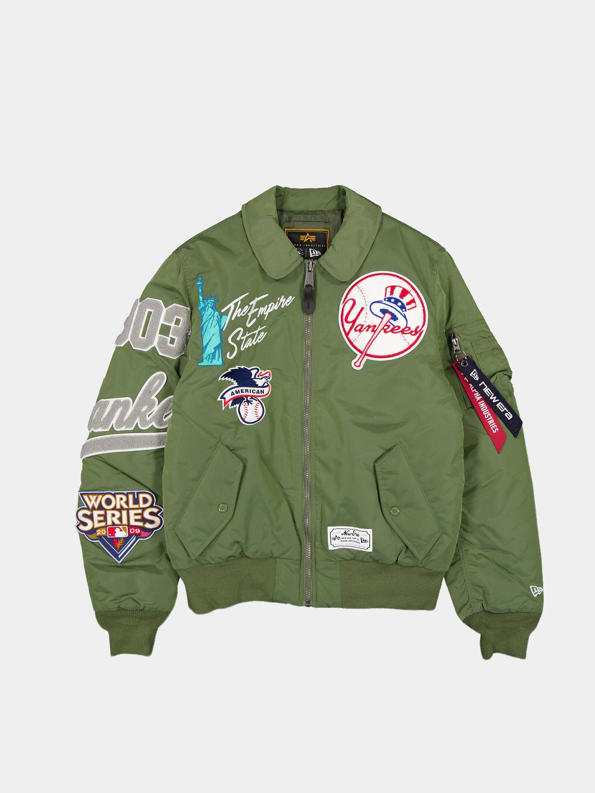 NEW YORK YANKEES X ALPHA X NEW ERA MA-1 COLLARED BOMBER JACKET (GREEN) - 1