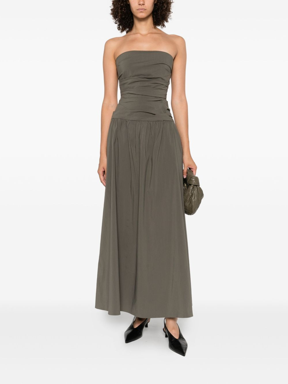 gathered-detail strapless midi dress - 2