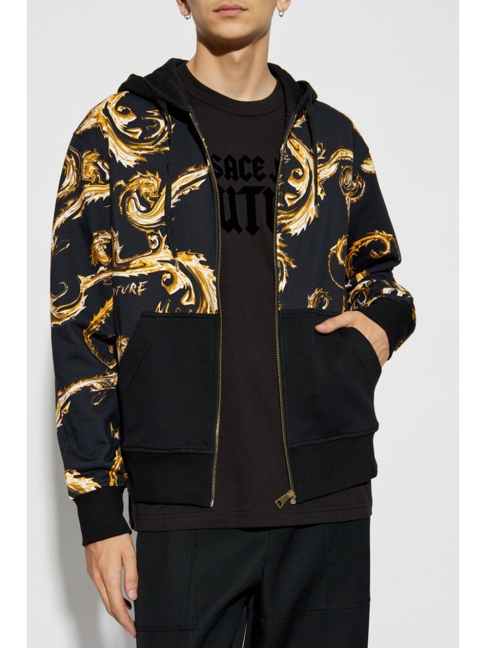 Barocco-print zip-up hoodie - 3