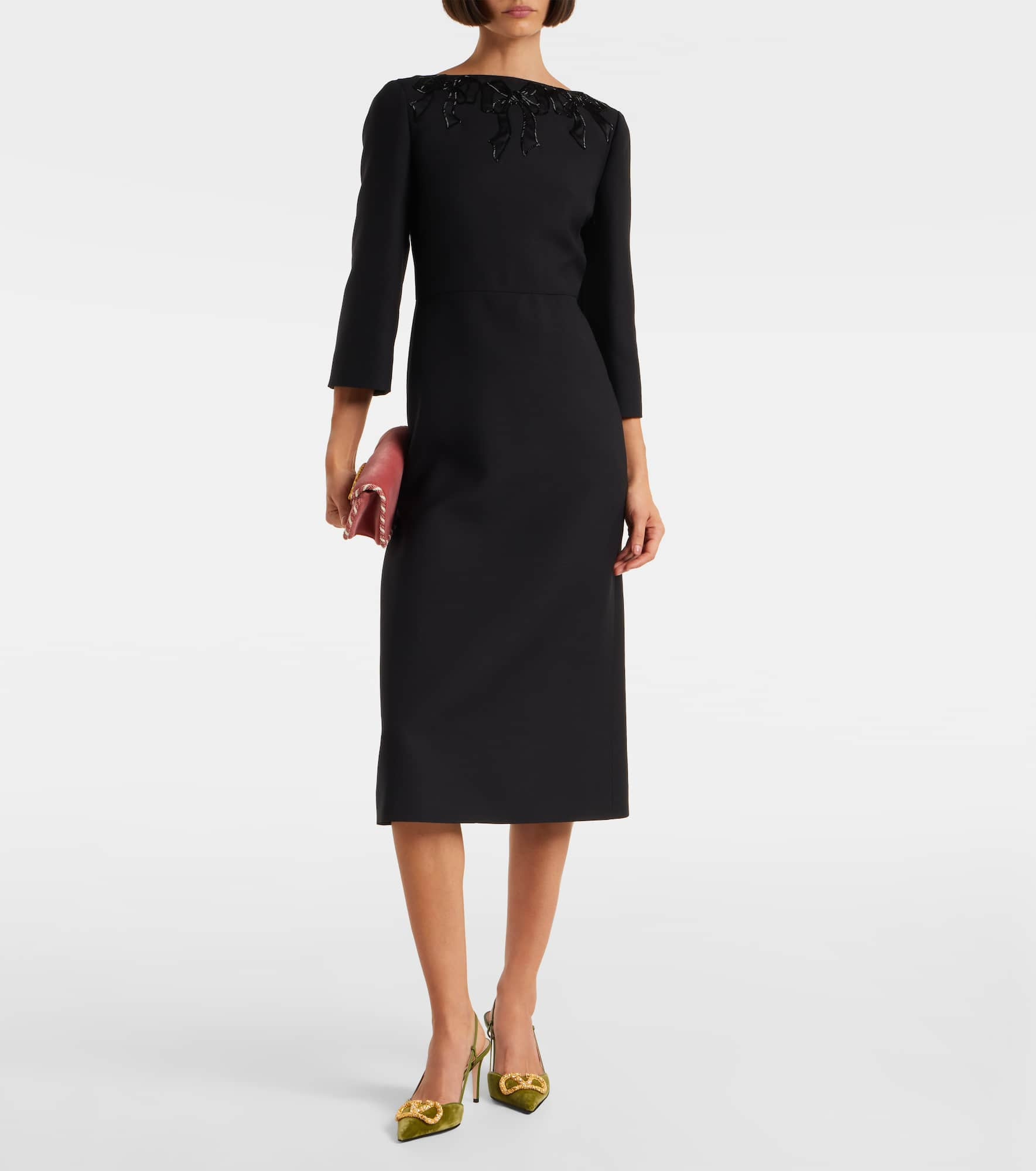 Embroidered wool and silk midi dress - 2