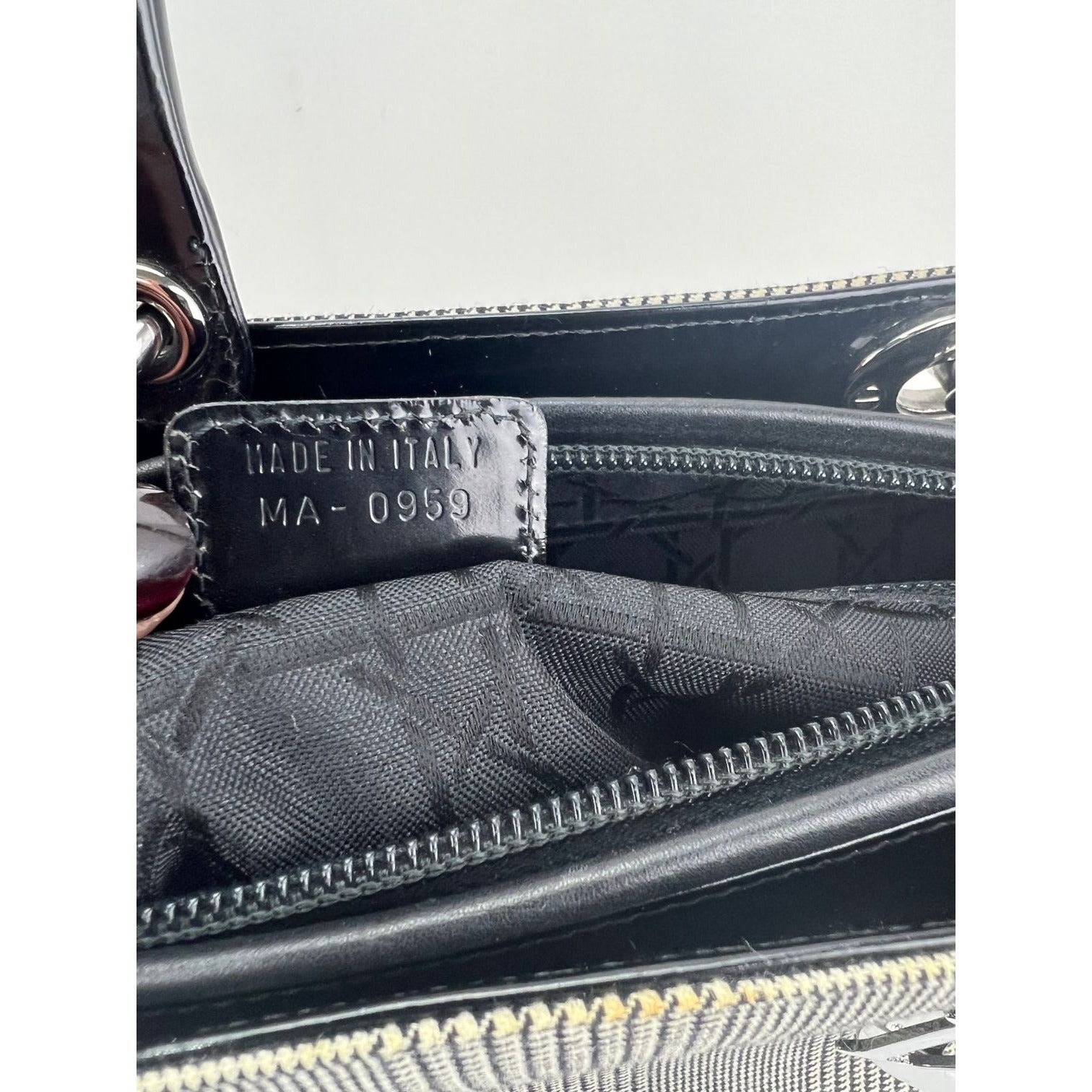 Christian Dior Large Lady Black Patent Leather Canvas Hand Bag - 11