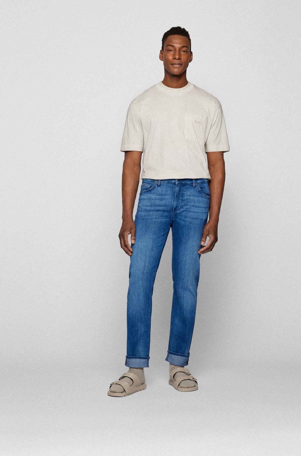 REGULAR-FIT JEANS IN BLUE ITALIAN CASHMERE-TOUCH DENIM - 3