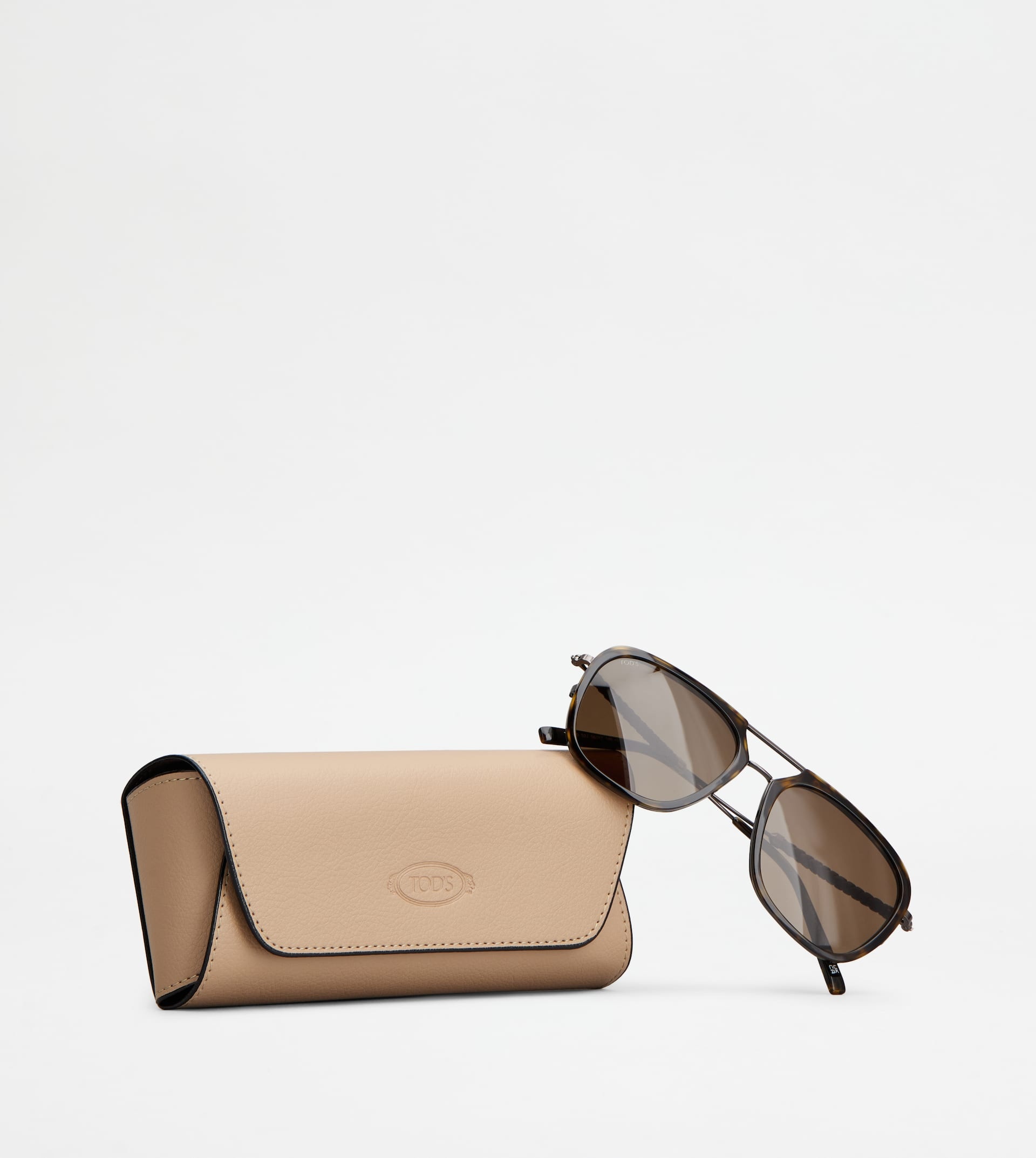 SUNGLASSES WITH TEMPLES IN LEATHER - BROWN - 5