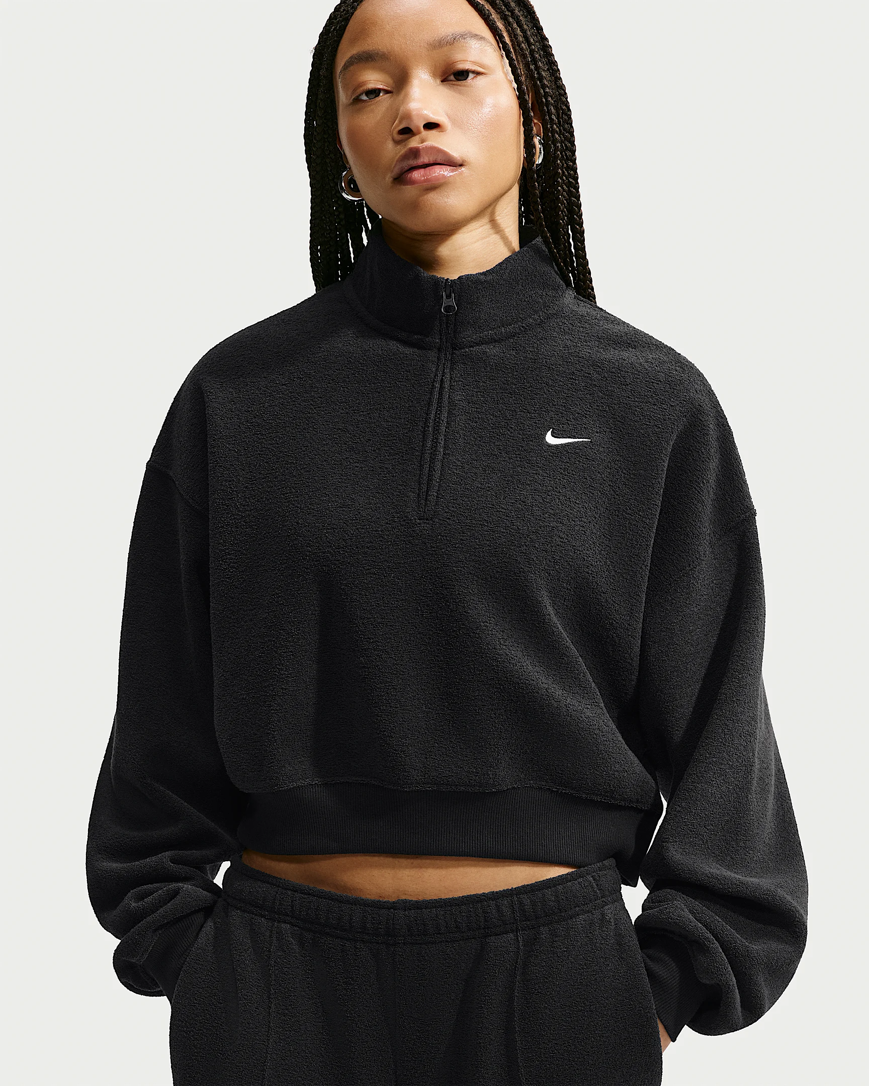 Nike Studio Fleece Medium Weight Plush Women's Oversized 1/4-Zip Cropped Top - 1