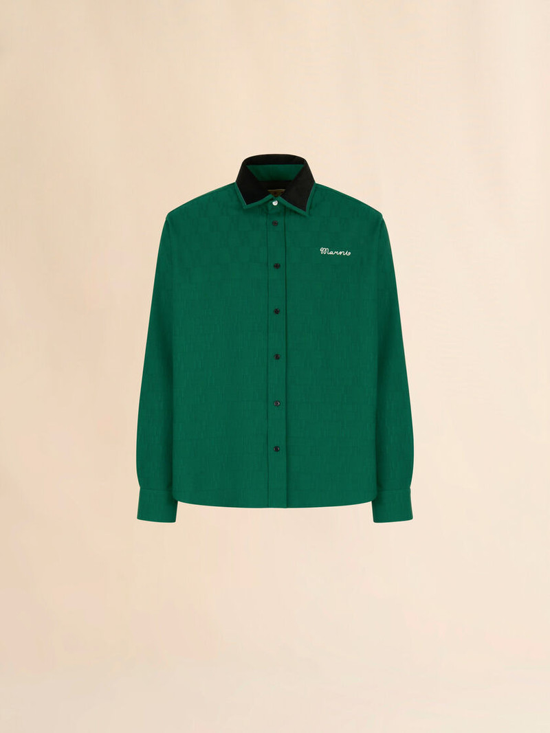 GREEN JACQUARD WOOL SHIRT WITH GEOMETRIC MOTIF 1