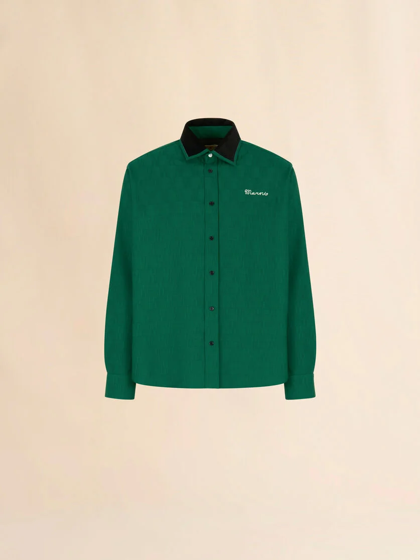 GREEN JACQUARD WOOL SHIRT WITH GEOMETRIC MOTIF - 1