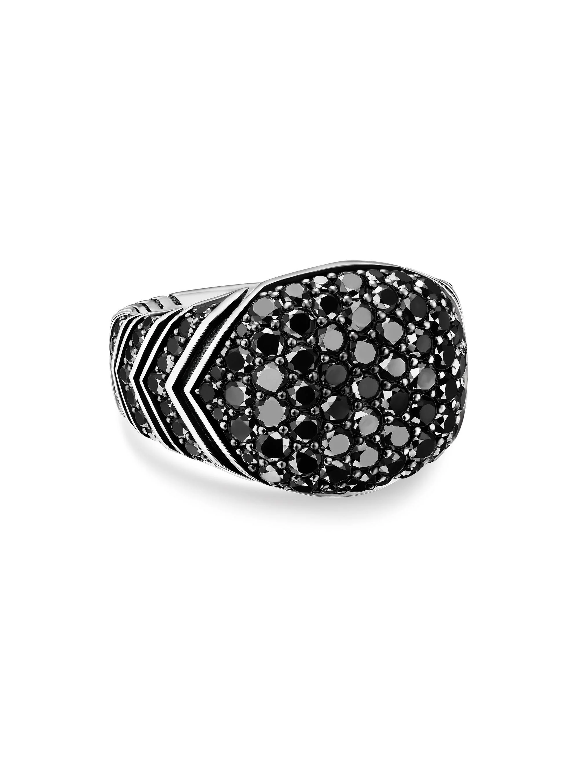 Men's Chevron Signet Ring in Sterling Silver - Black Diamond - 1