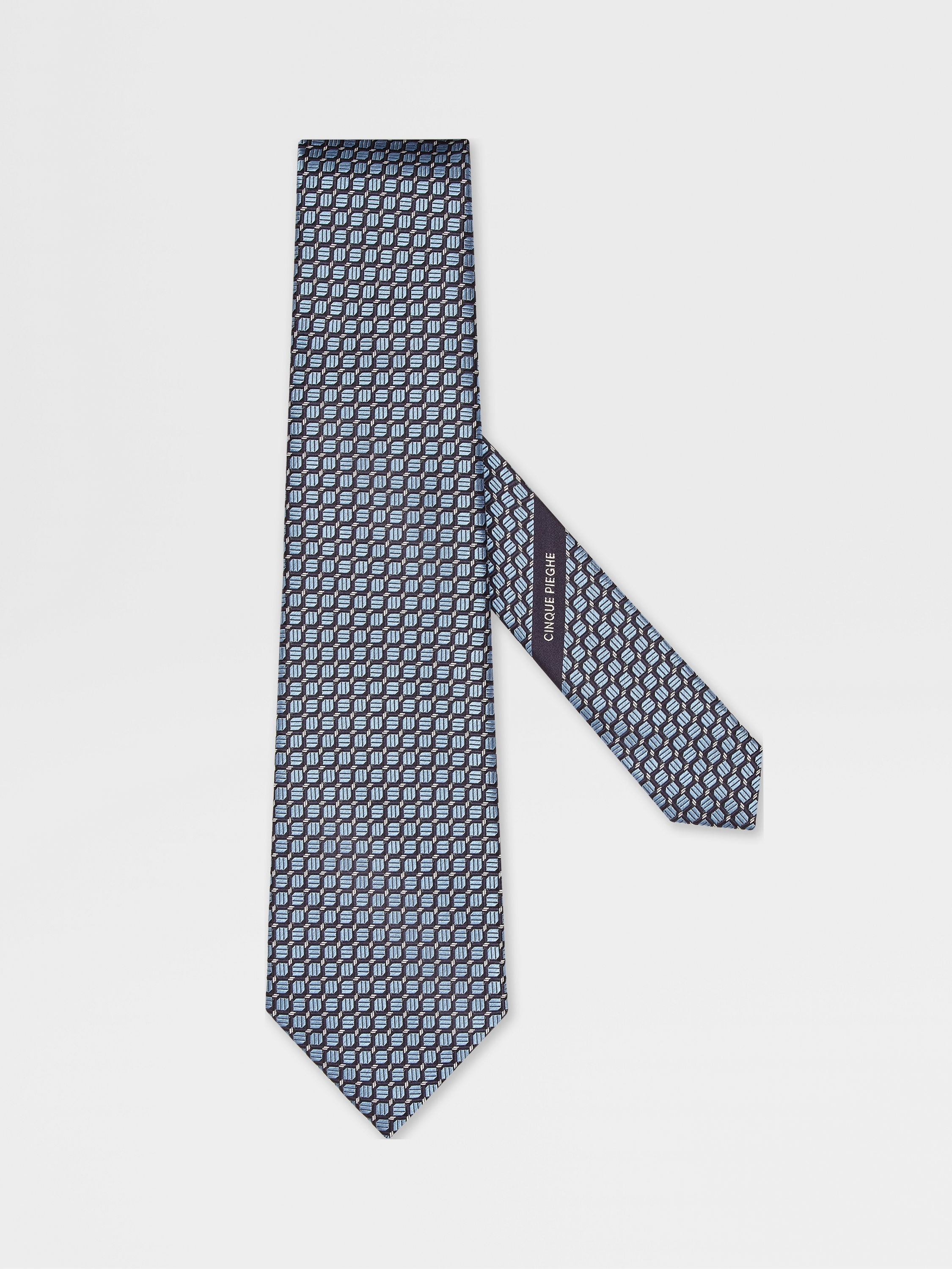 LIGHT BLUE CINQUE PIEGHE SILK TIE - 1