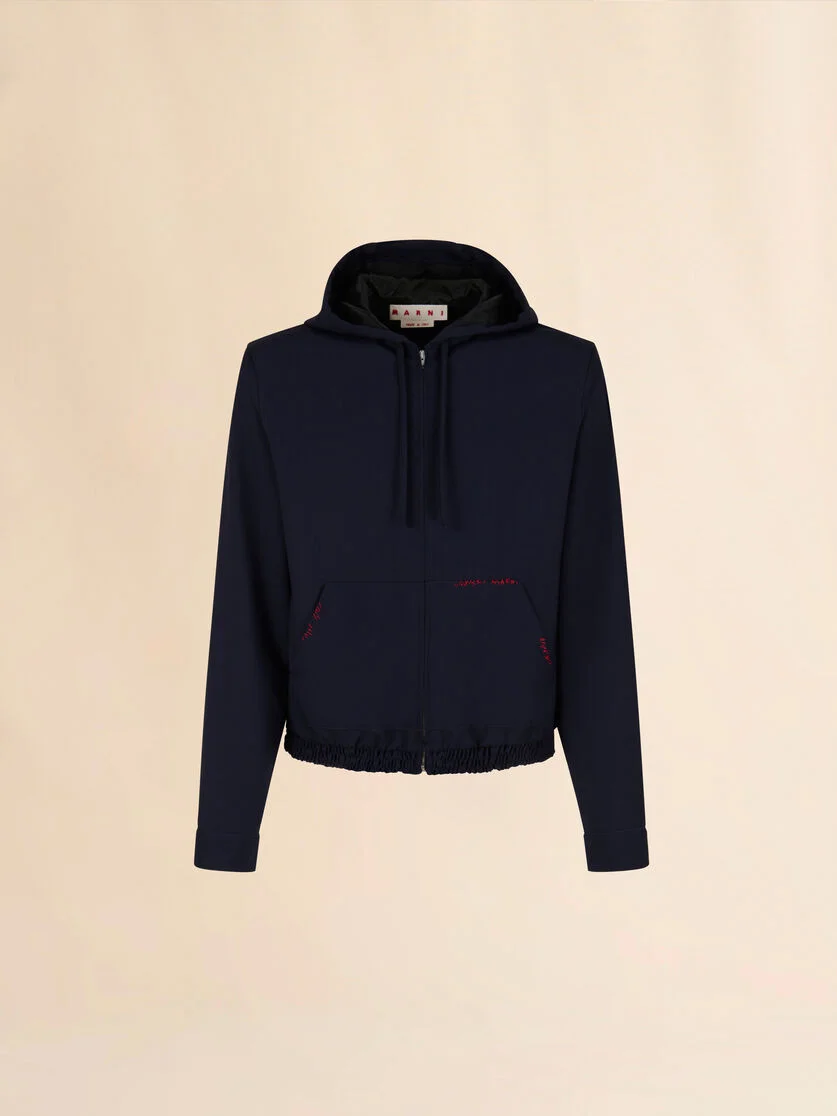 DEEP BLUE WOOL HOODED SHIRT WITH MARNI MENDING - 1