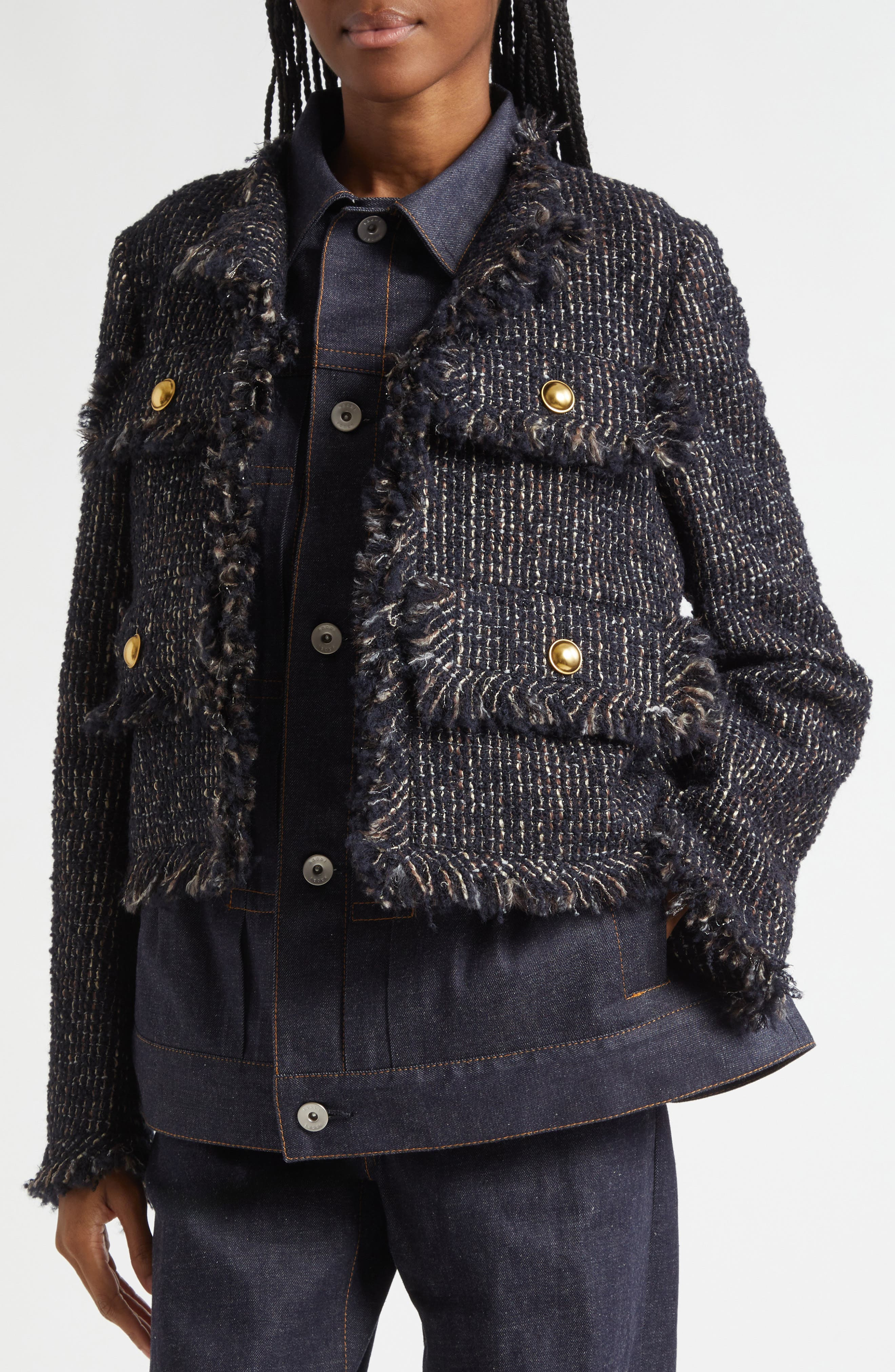 Sacai Tweed & Denim Layered Jacket in Navy/Indigo at Nordstrom - 5
