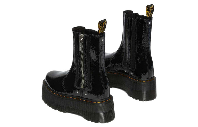 Dr. Martens (WMNS) Dr. Martens 2976 Max Distressed Patent Chelsea Platform Boots 'Black' 27796001 outlook