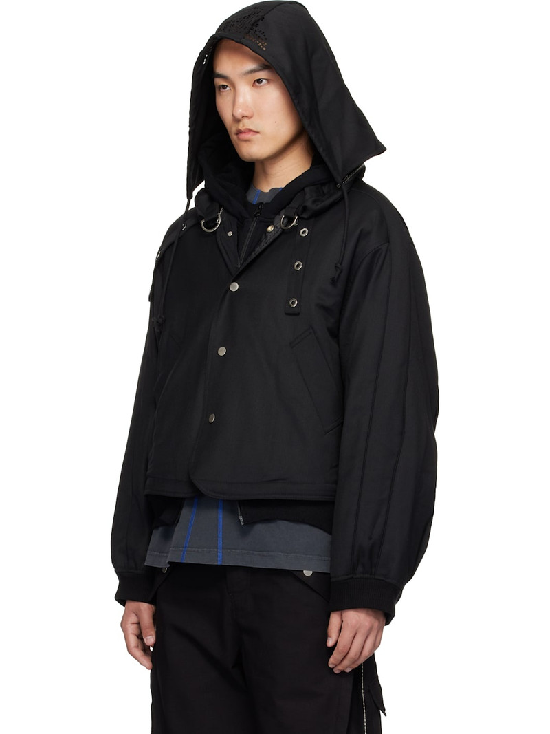 FFFPOSTALSERVICE Black Damaged Round Hem Curved Zip-Up Hoodie outlook