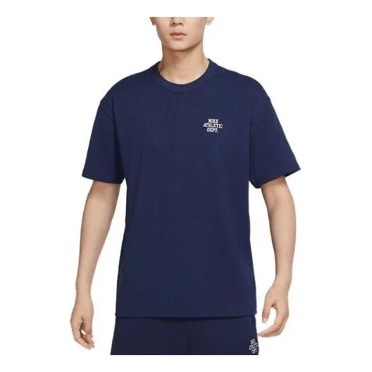 남자 나이키 로고 알파벳 인쇄 둥근 목 짧은 소매 깊은 해군 파란 티셔츠 FD0306-410 - 1