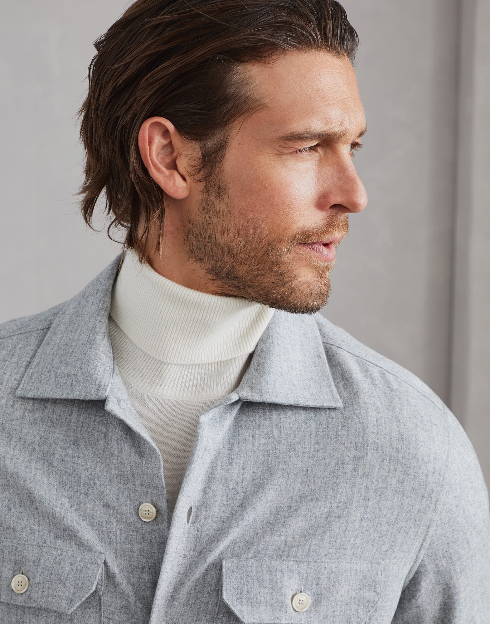 Virgin wool flannel overshirt with chest pockets - 3