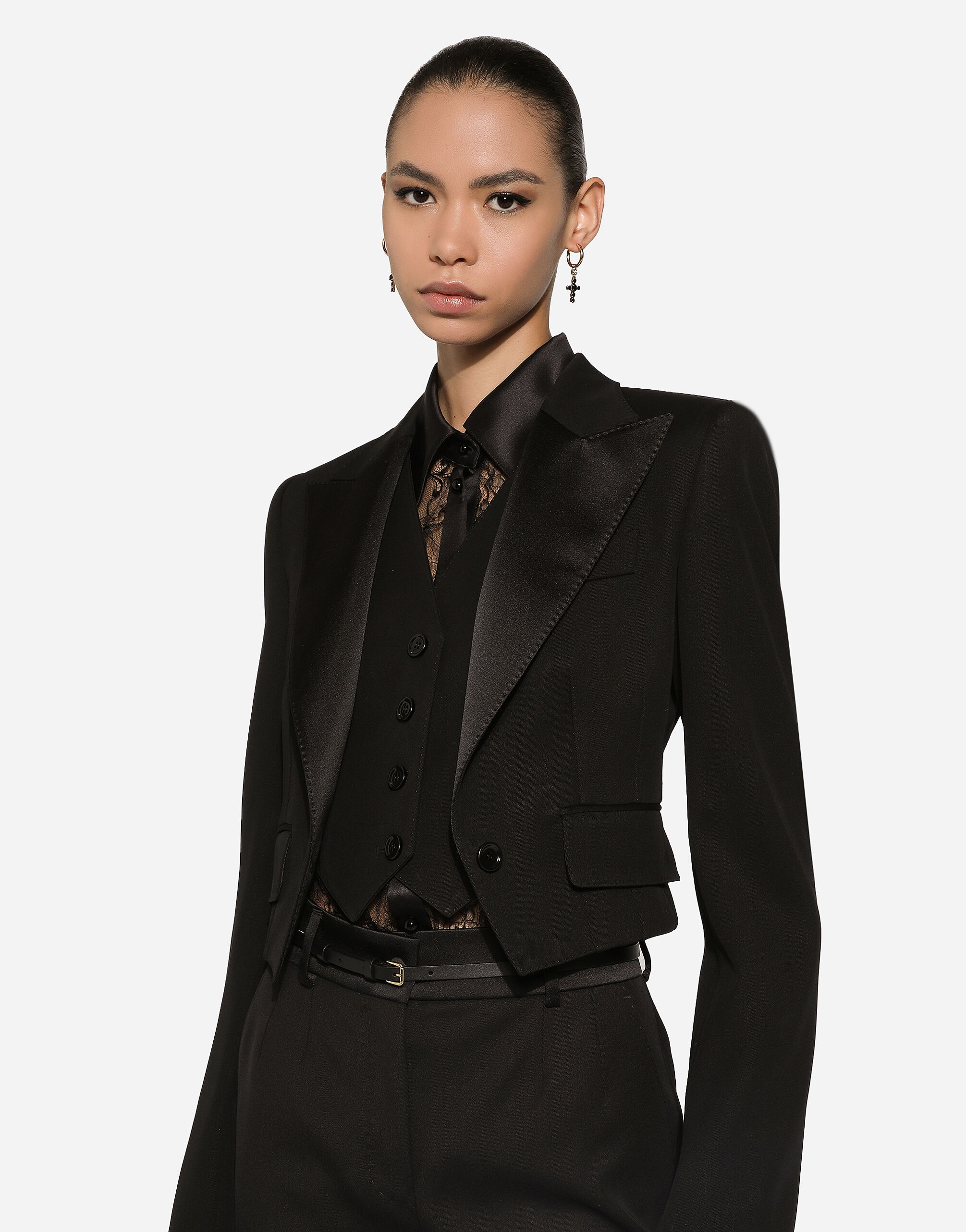 Short wool gabardine jacket with vest - 4