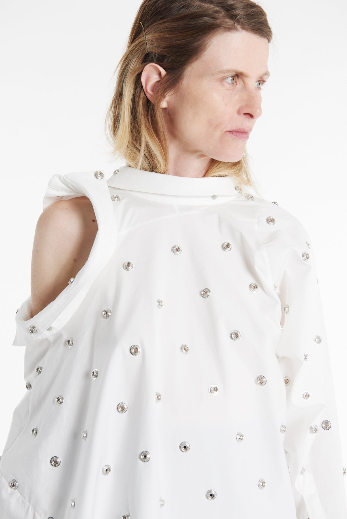 STUDDED DOUBLE COLLAR SHIRT WHITE - 3