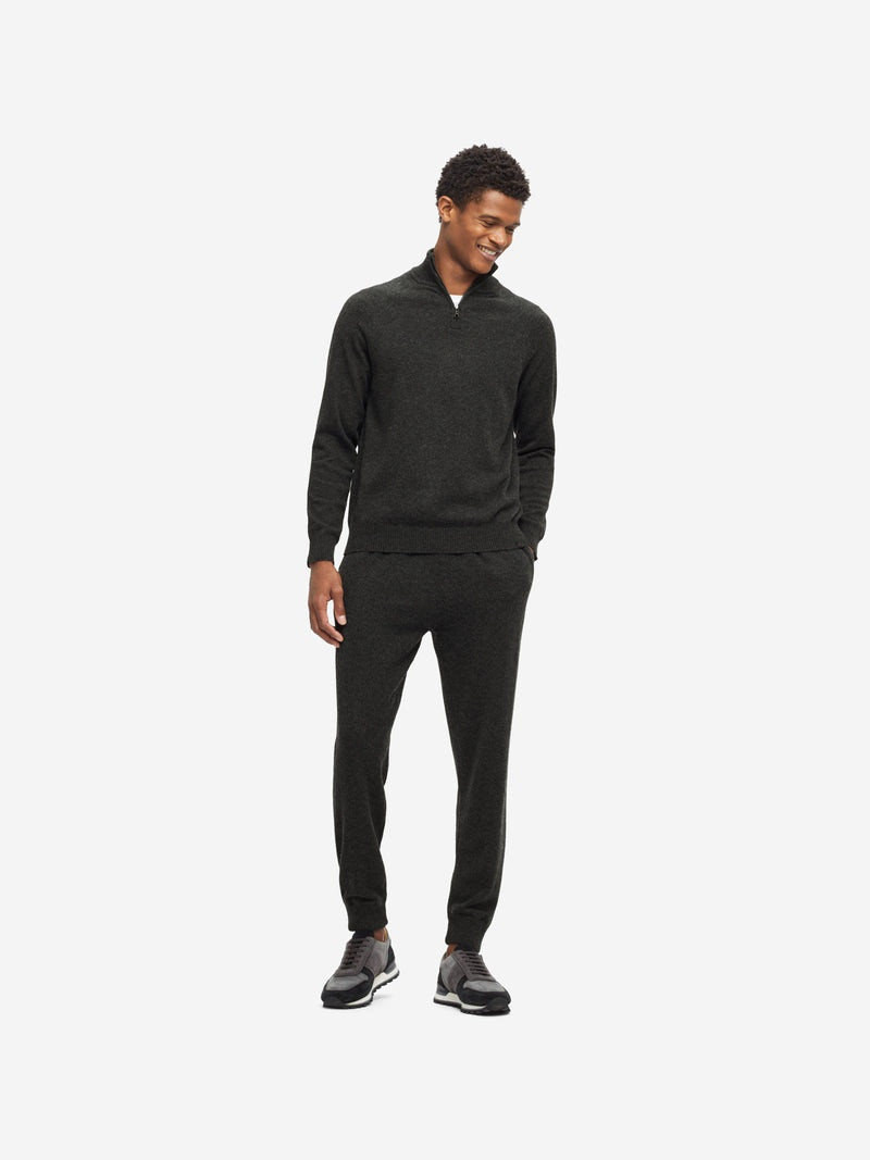 Derek Rose Men's Half-Zip Sweater Finley Cashmere Flint outlook
