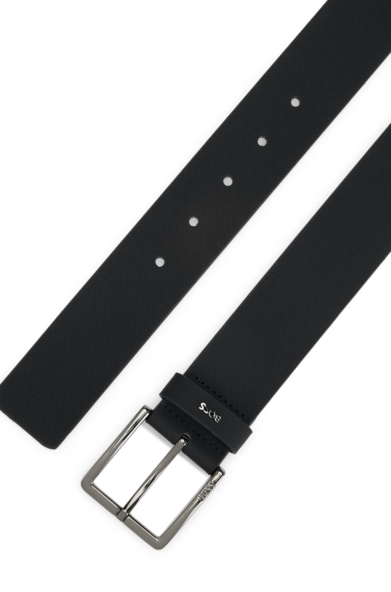 BOSS EMBOSSED-LEATHER BELT WITH PIN BUCKLE AND LOGO KEEPER outlook