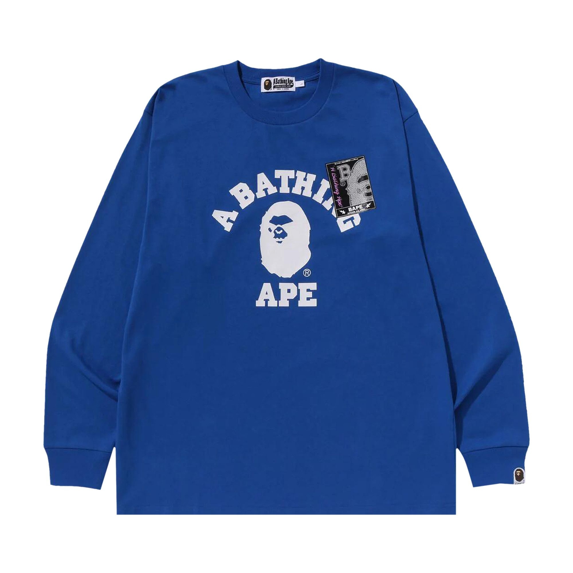 BAPE Mad Face College Long-Sleeve Tee 'Blue' - 1