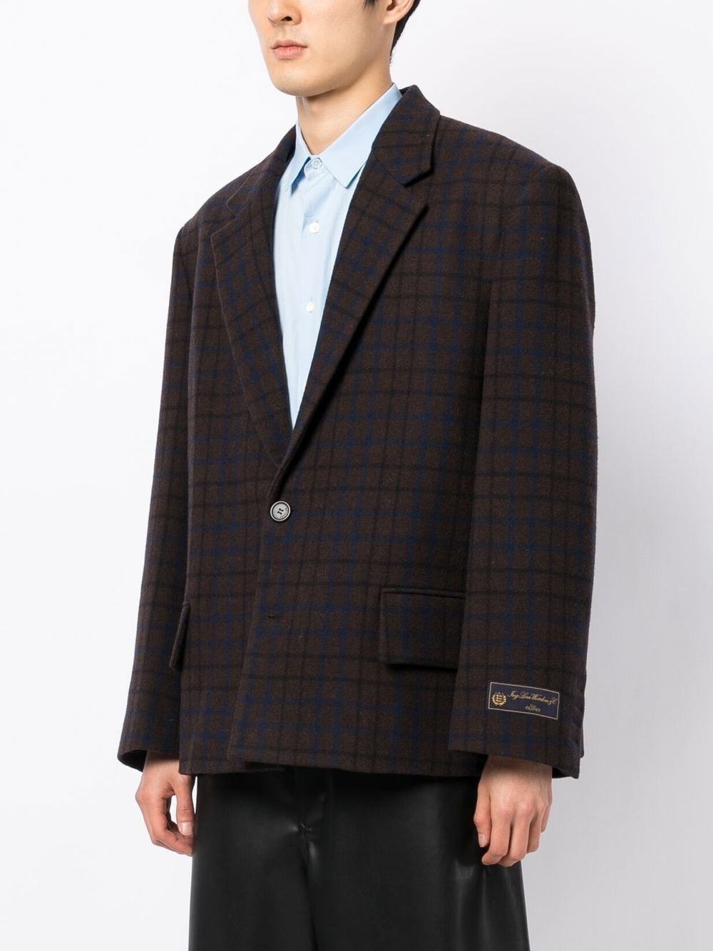 grid-pattern single-breasted blazer - 4