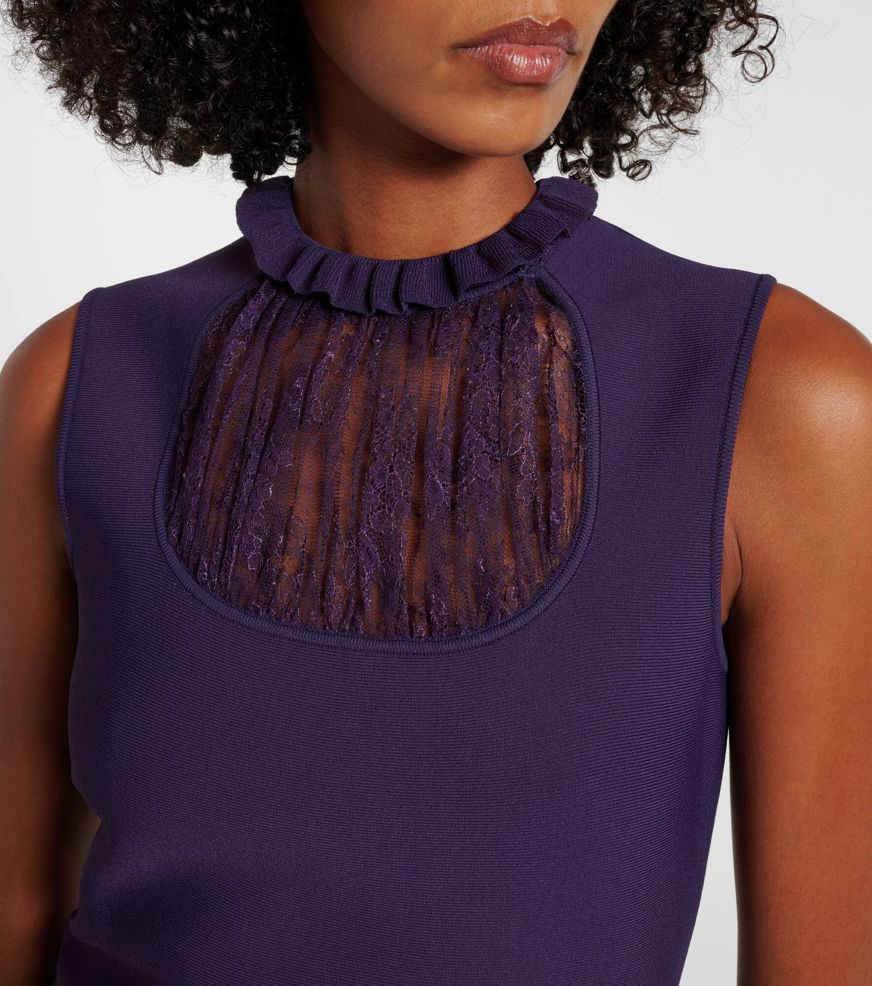 Lace-trimmed ruffled midi dress - 4