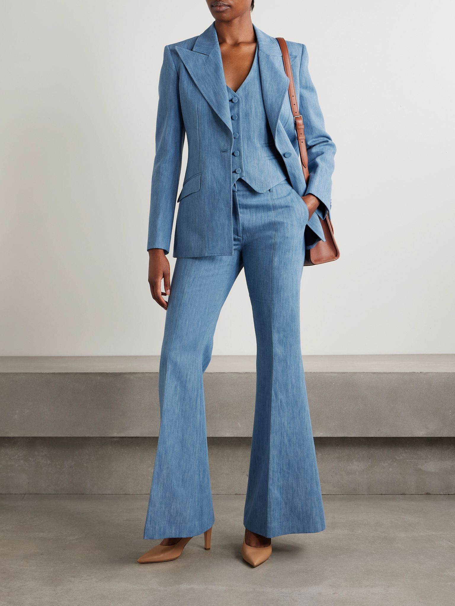 Leiva cotton and linen-blend chambray blazer Light blue - 2