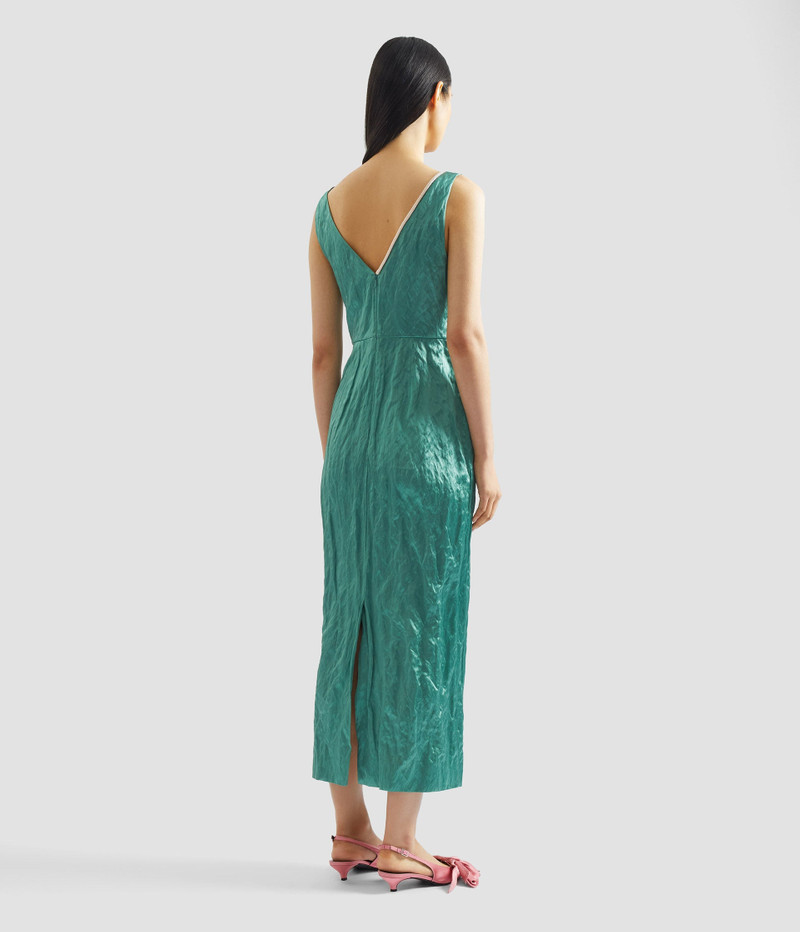 EMBROIDERED TEXTURED SATIN SLEEVELESS MIDI DRESS 3