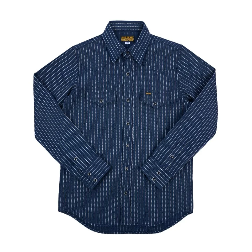IHSH-401-NAV 12oz Ultra Heavy Flannel Chalk Stripe Western Shirt Navy - 1
