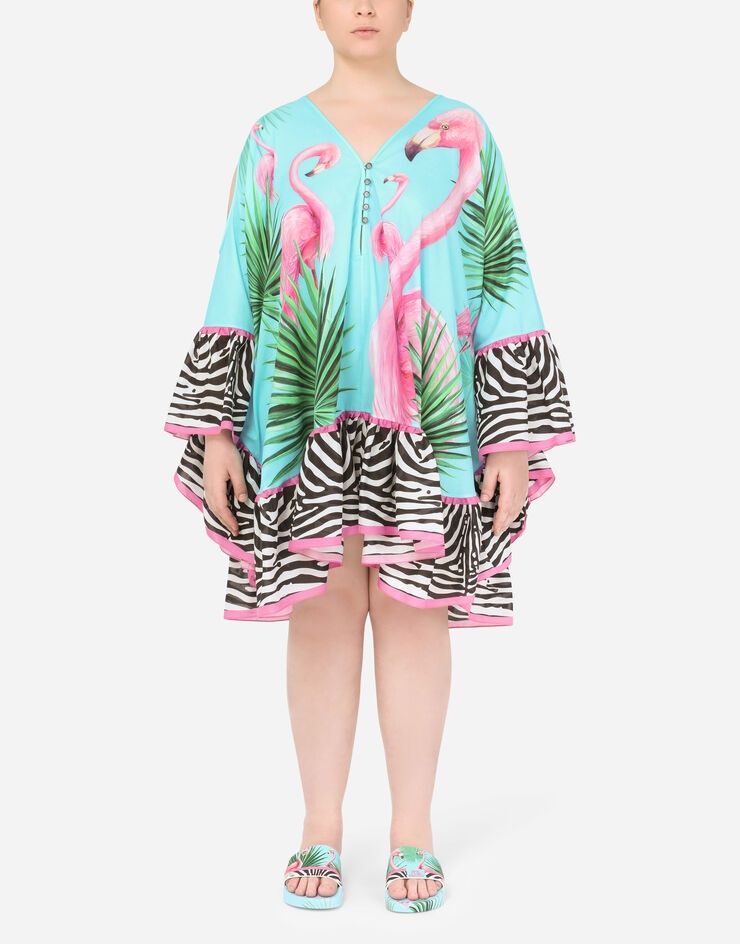 Flamingo-print poplin caftan - 1