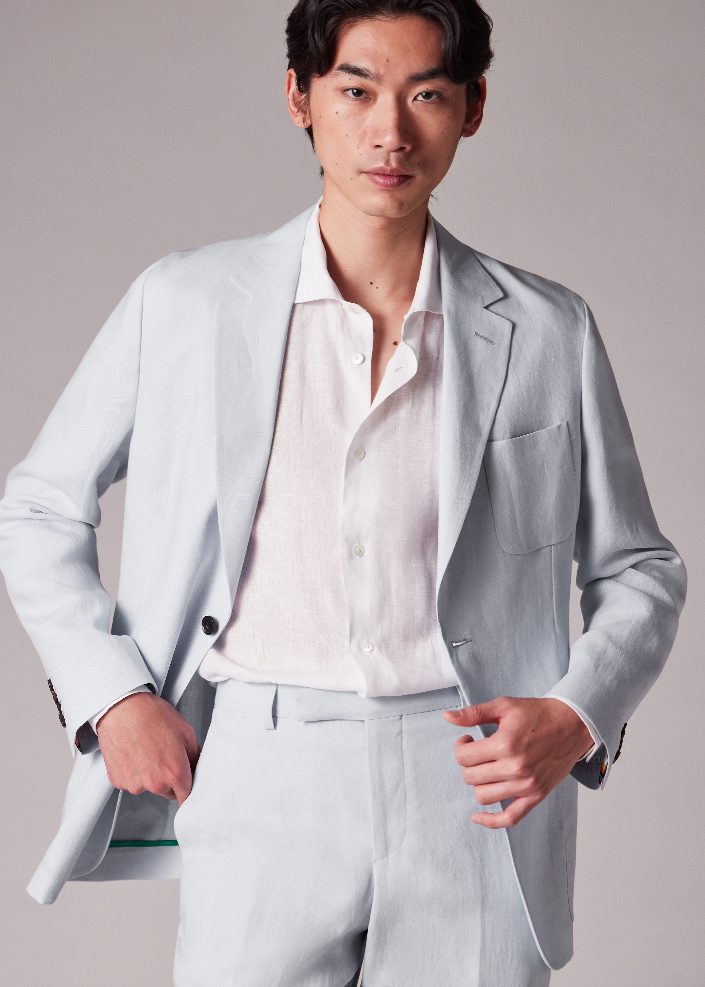 Pale Blue Linen Patch-Pocket Unlined Blazer - 5
