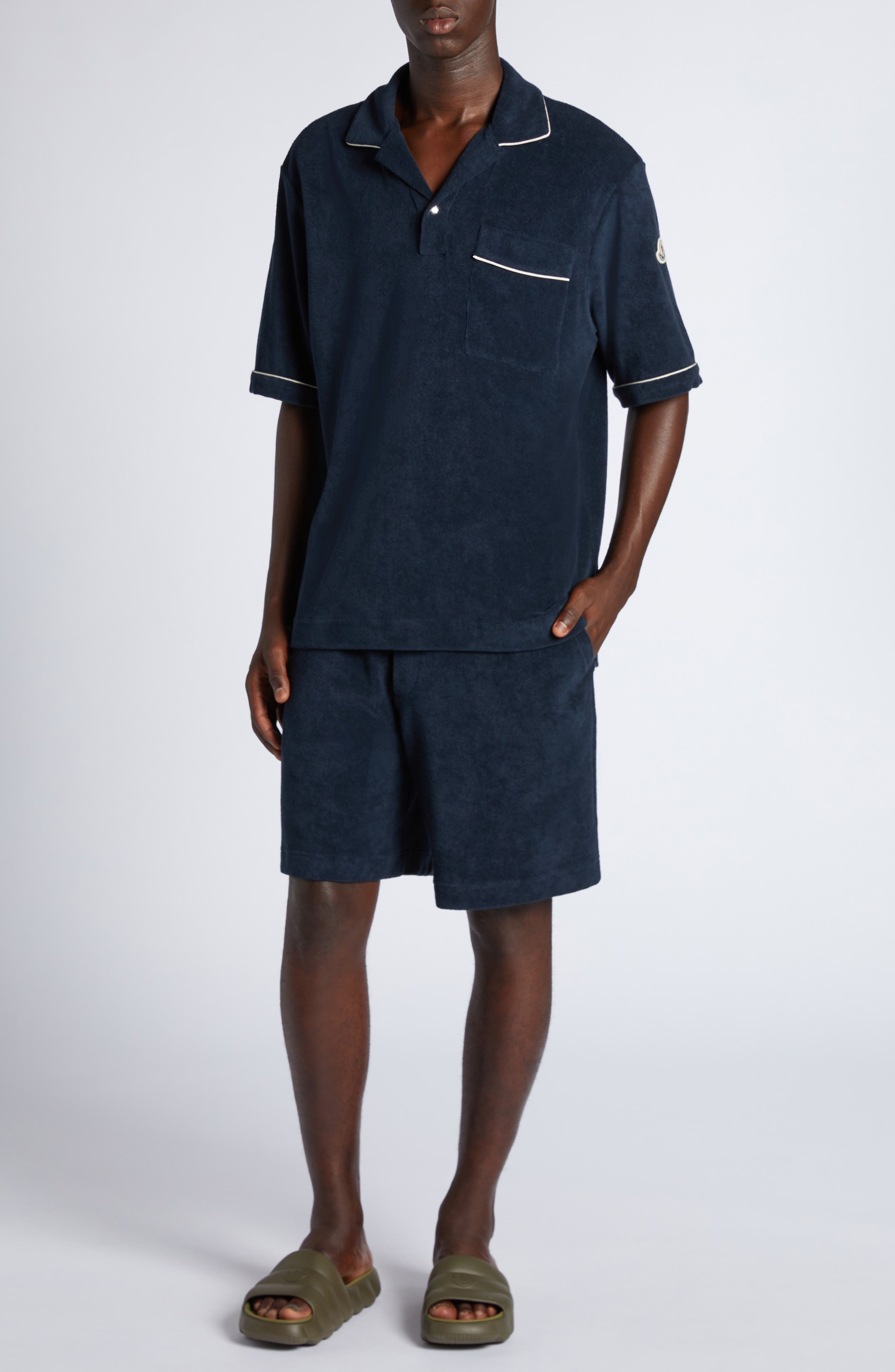 Moncler Tipped Cotton Terry Cloth Polo in Dark Navy Blue at Nordstrom - 2