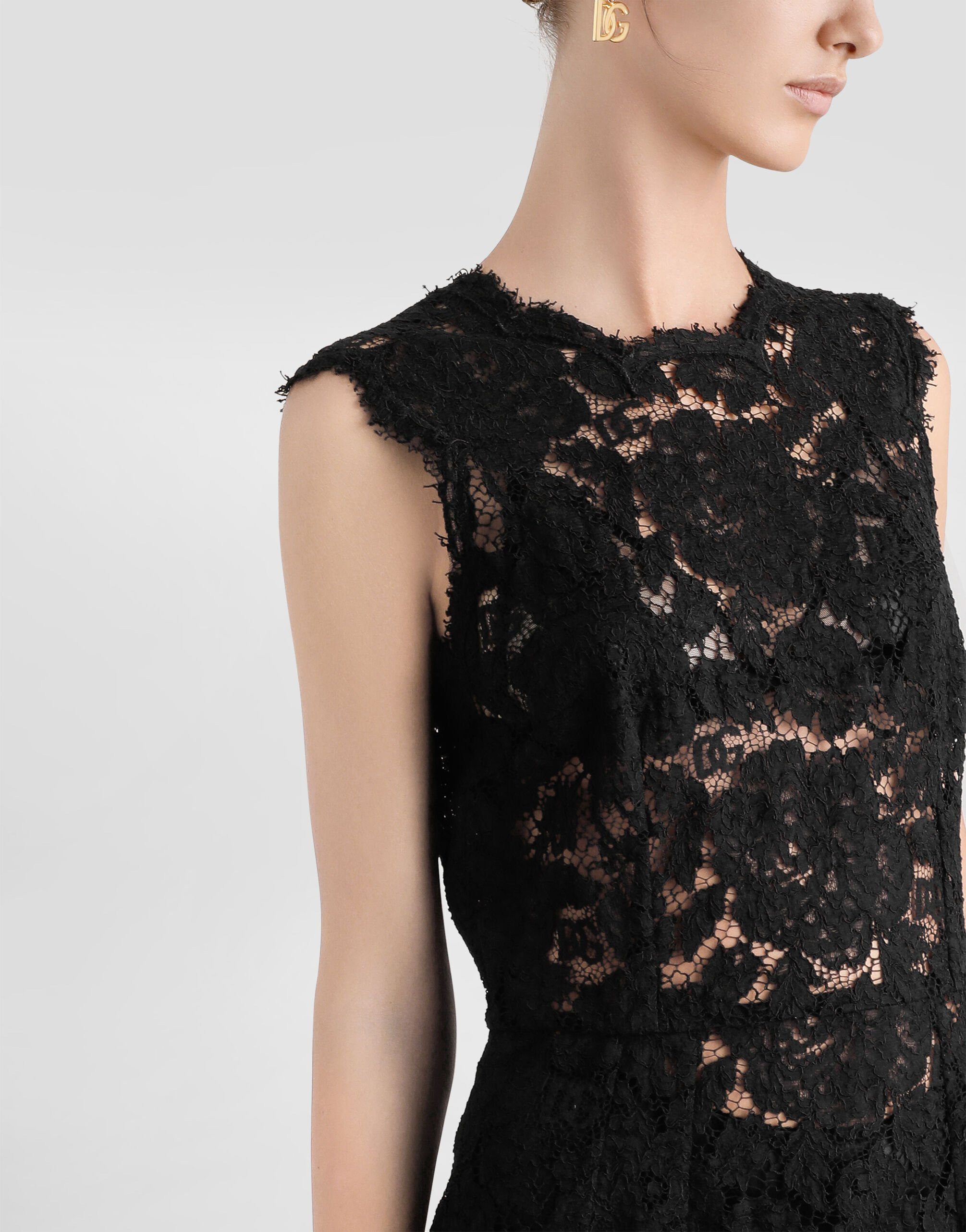 Branded stretch lace calf-length dress - 5