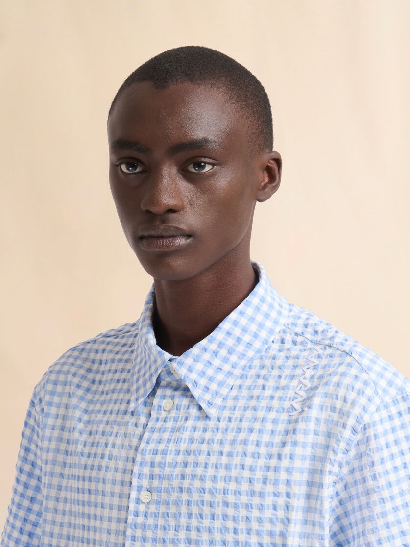 LIGHT BLUE AND WHITE SEERSUCKER CHECKED SHIRT - 4