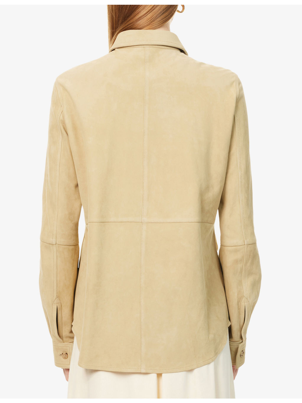 Curved-Hem Long-Sleeves Suede Shirt - 4