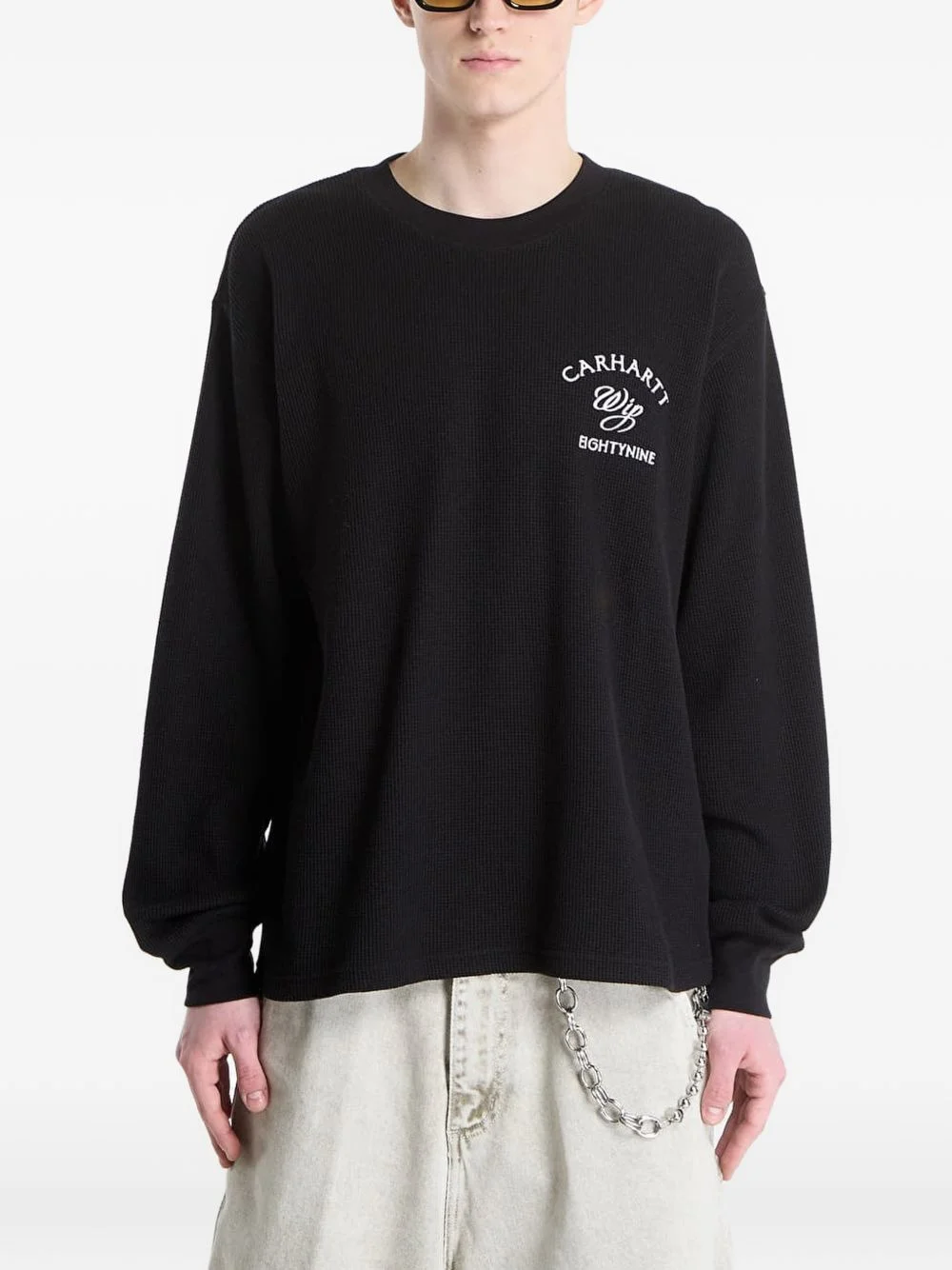 waffle-knit logo-print T-shirt - 1