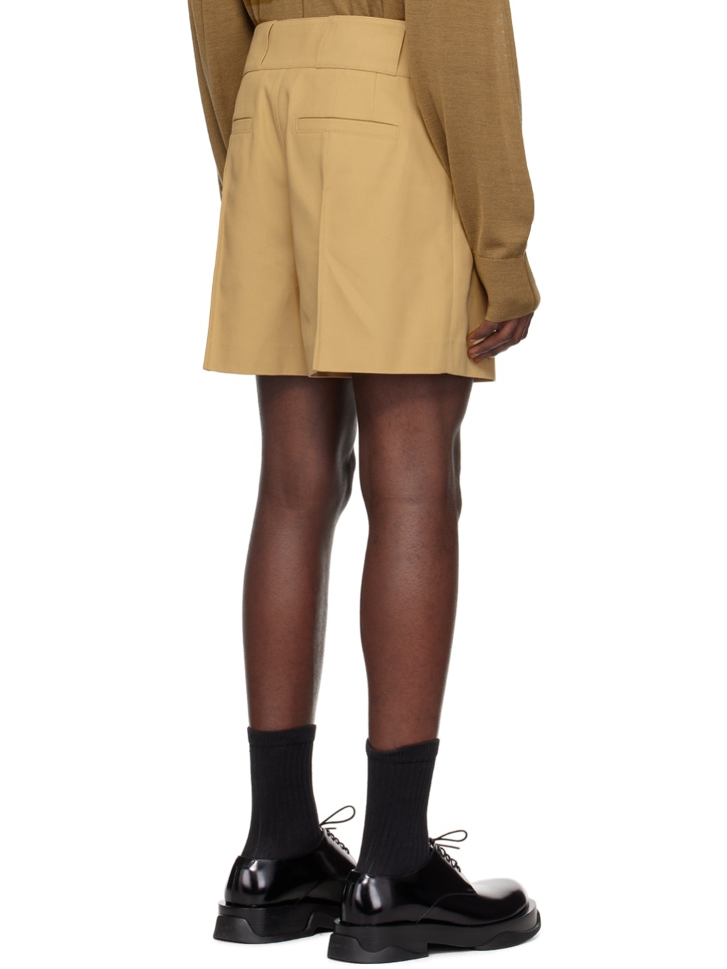 Beige Pin Tuck Shorts - 3