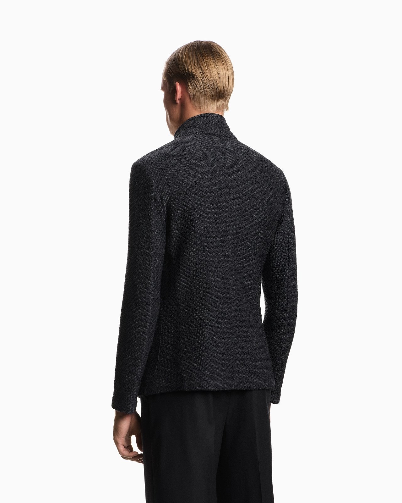 ICON GURU-COLLAR JACKET WITH OFF-CENTRE FASTENING IN A CHEVRON WOOL KNIT - 3