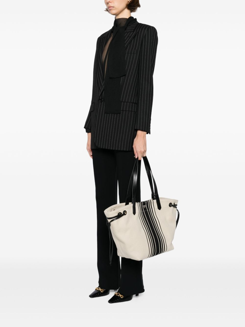 striped jacquard tote bag - 2