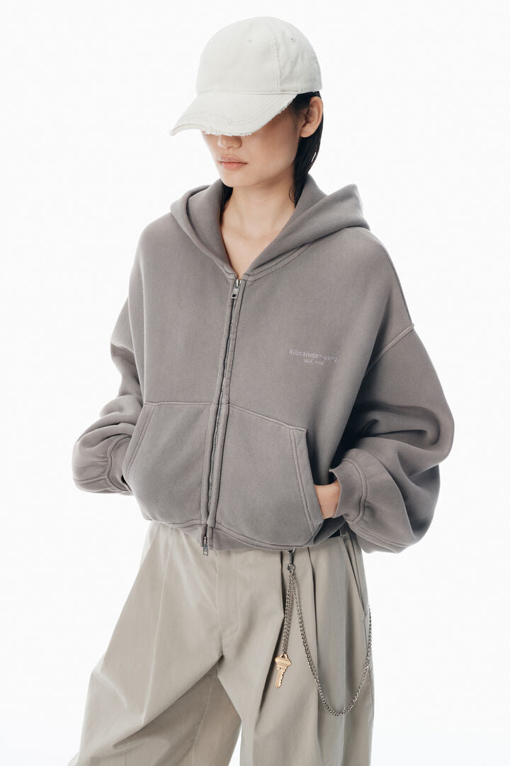Oversized Cropped Zip-Up Hoodie - 3