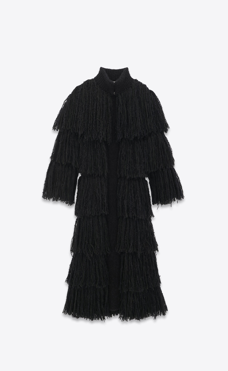 maxi cardigan in fringed knit 1