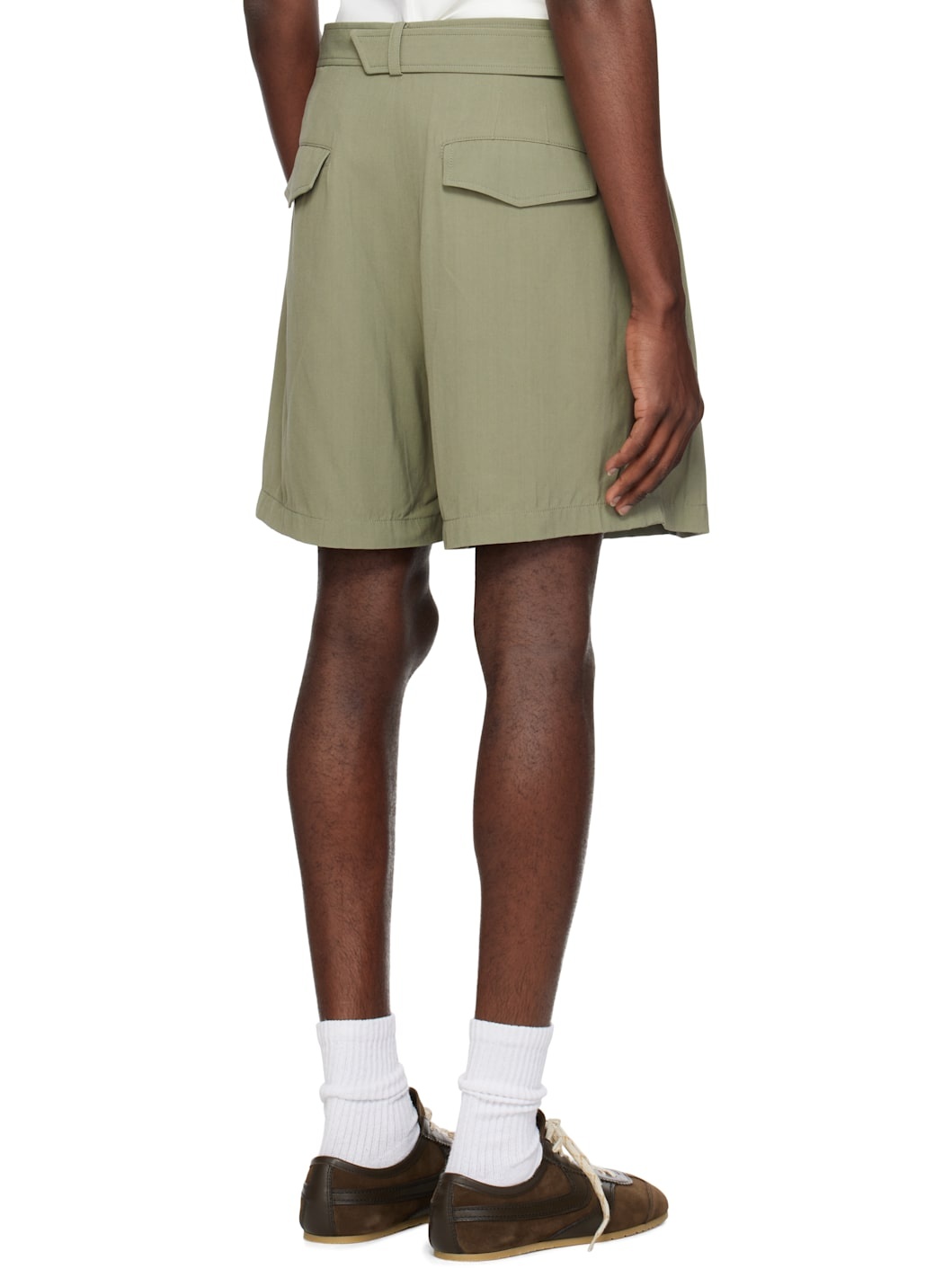 Khaki Wrinkle Detail Belted Shorts - 3