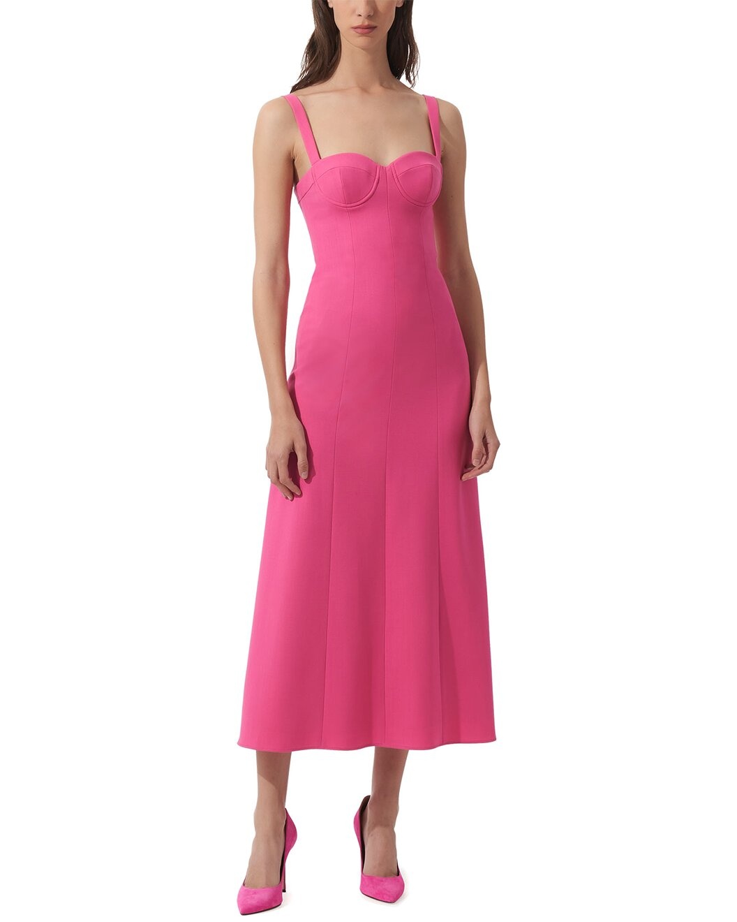 Carolina Herrera Thin Strap Bustier Wool-Blend Midi Dress - 1