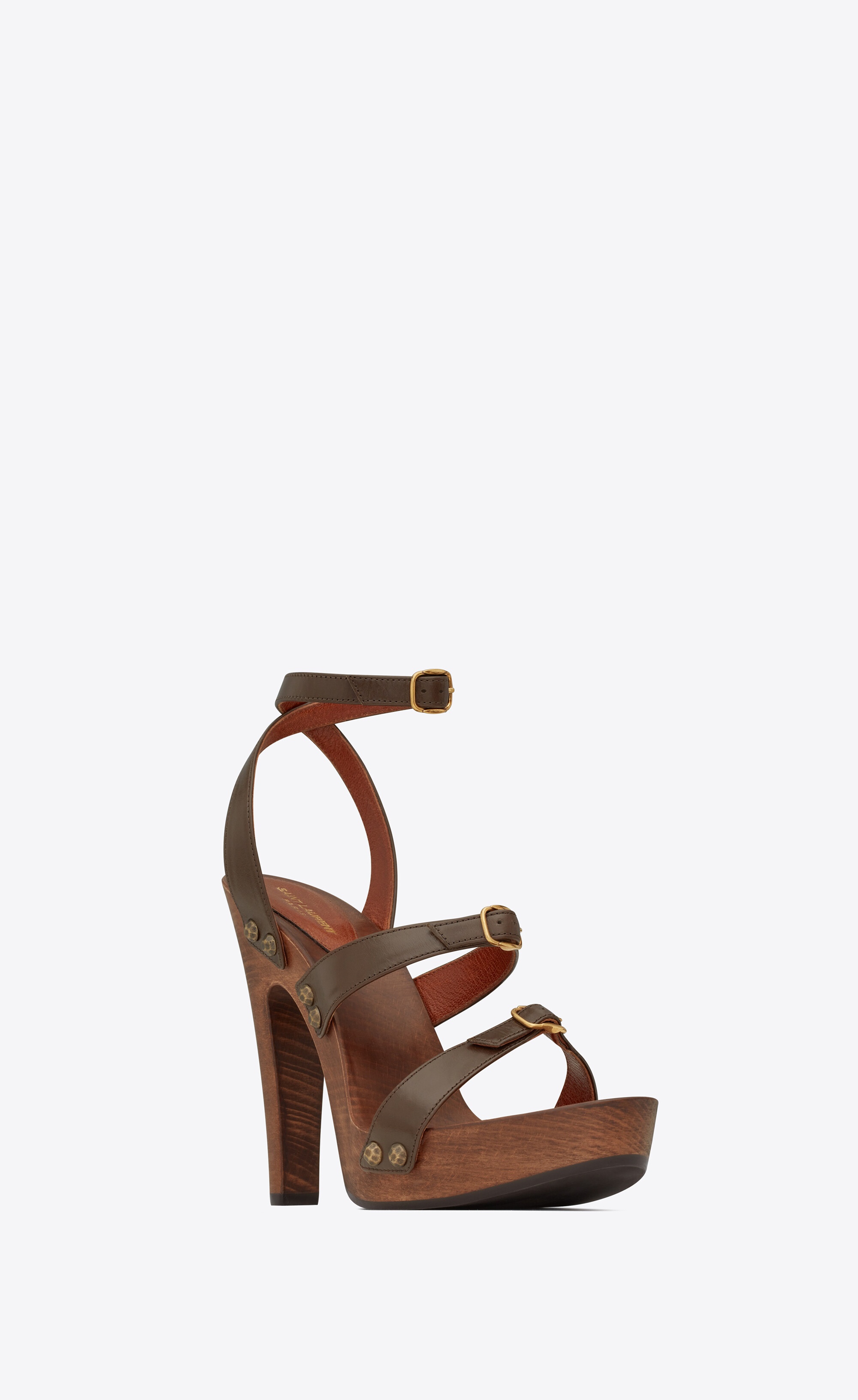 joan platform sandals in smooth leather and wood - 3