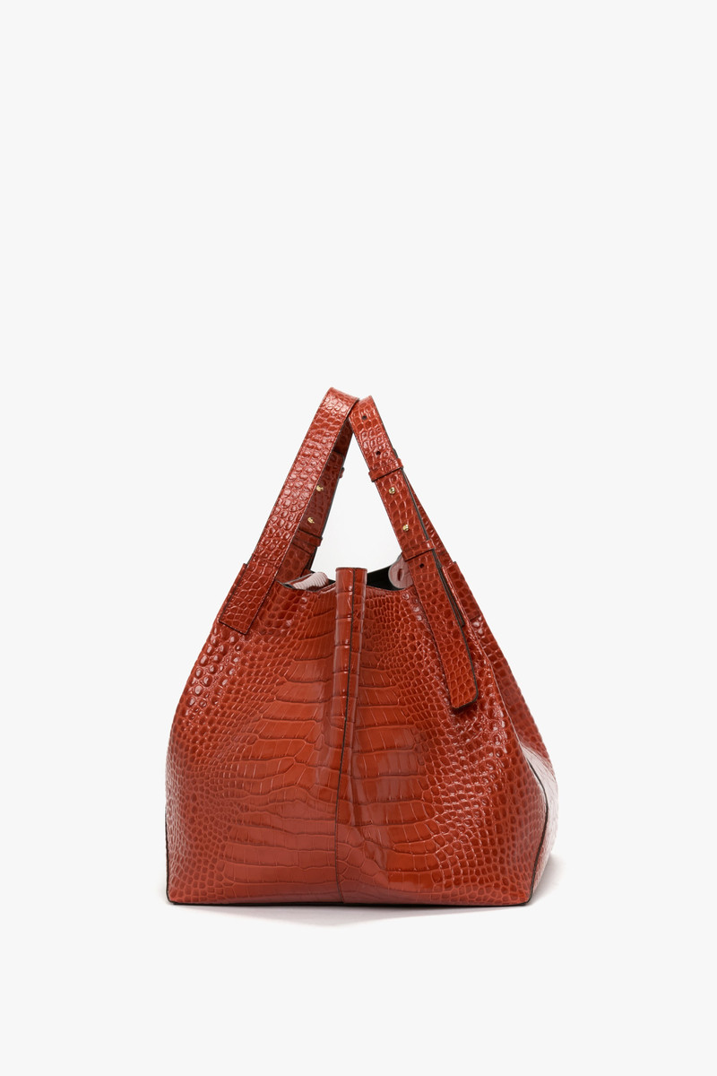 W11 Jumbo Tote In Brick Red Croc Embossed Leather 3