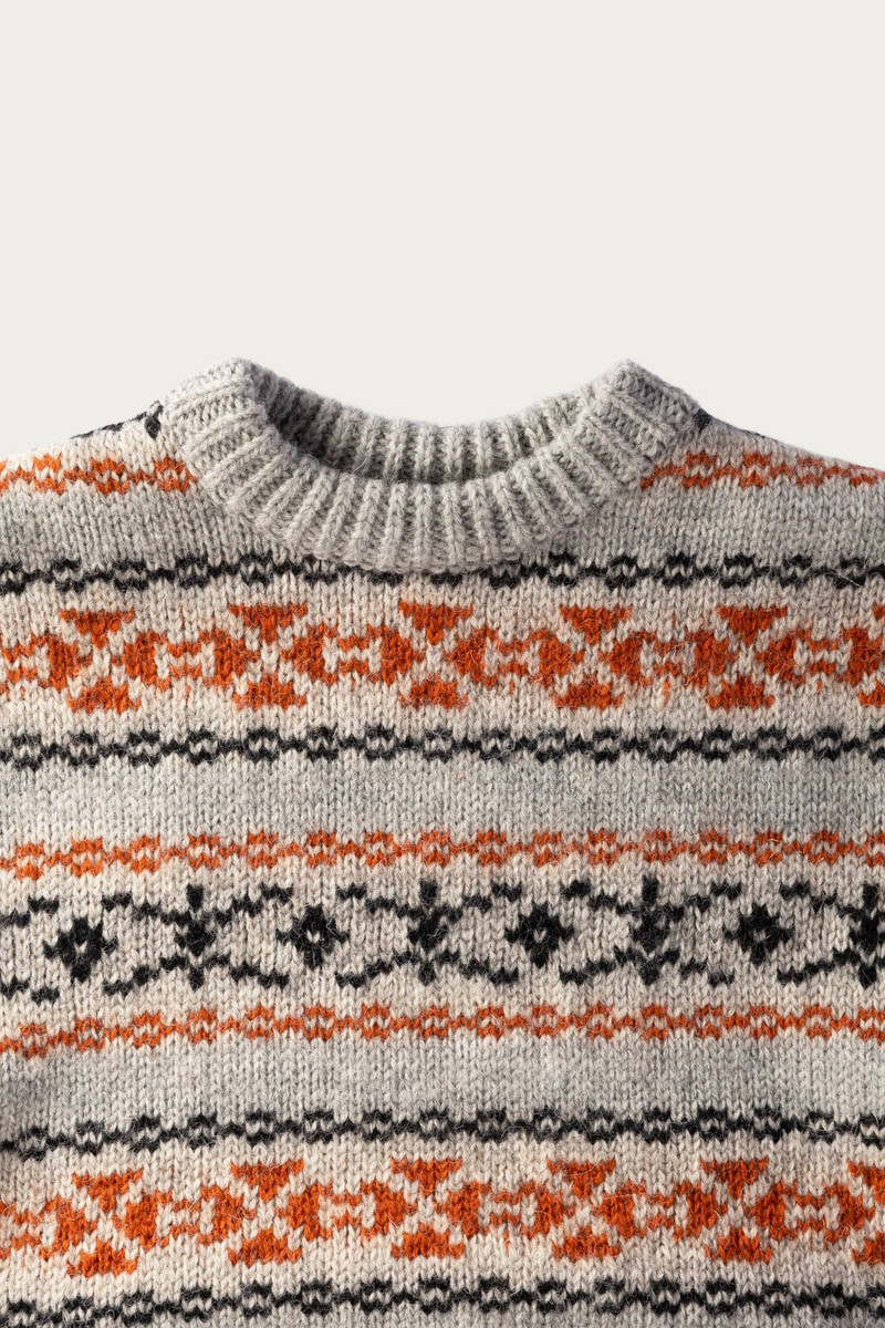 Kapital 3G Wool YELLOWKNIFE Fair Isle Crew Sweater - Orange outlook