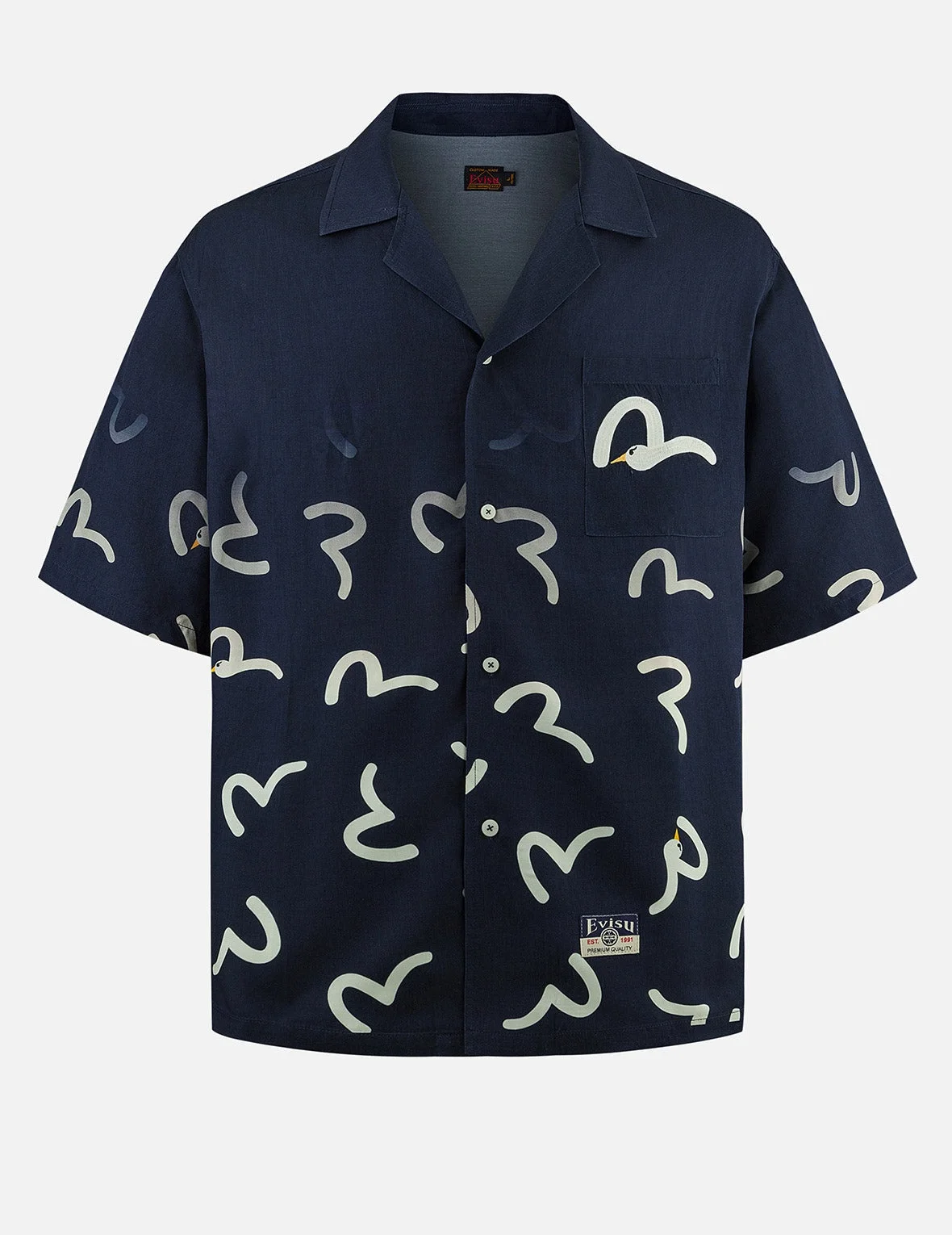 Allover Seagull Print Boxy Short-Sleeve Shirt - 1