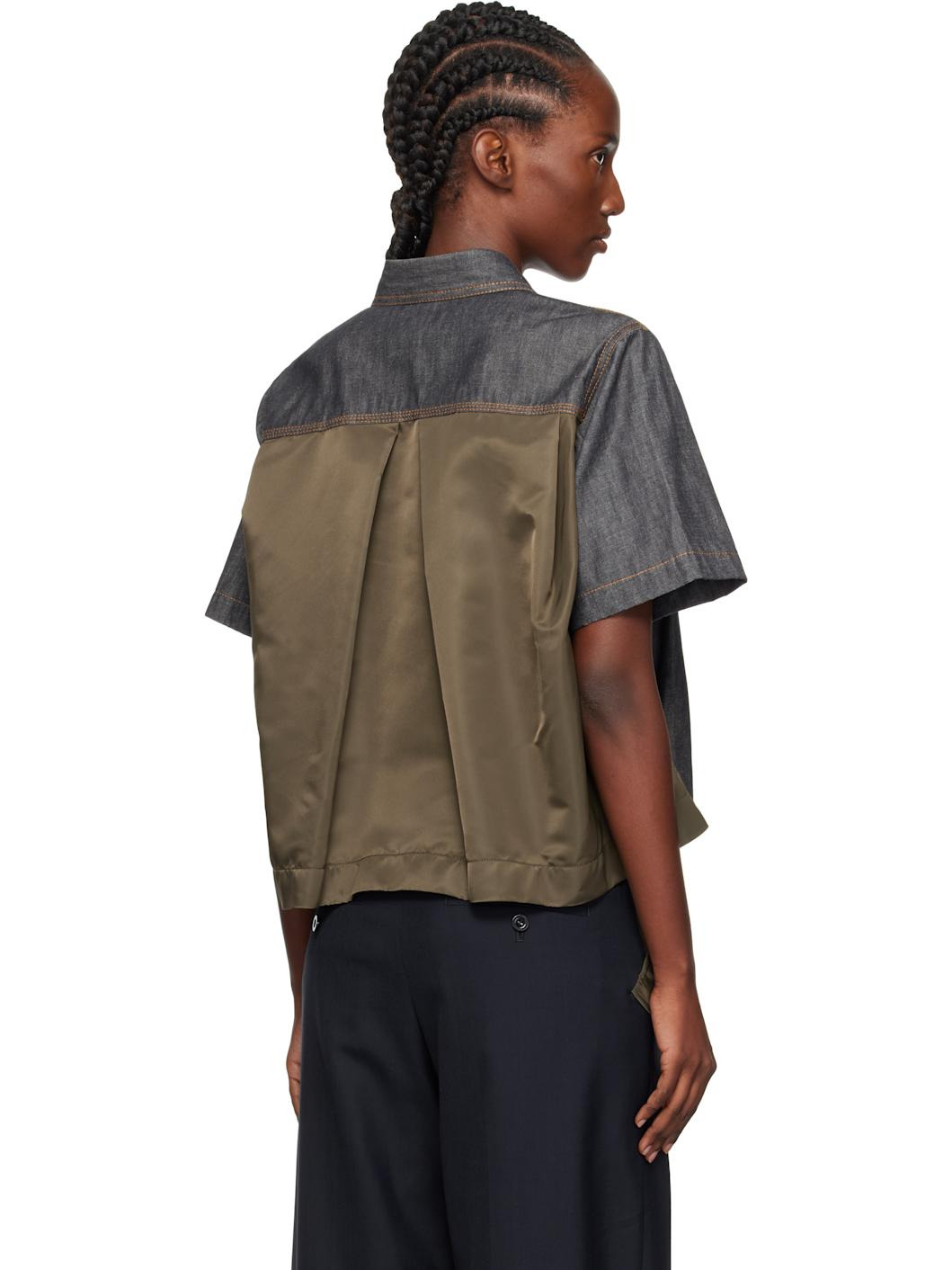 Indigo & Khaki Paneled Denim Shirt - 3